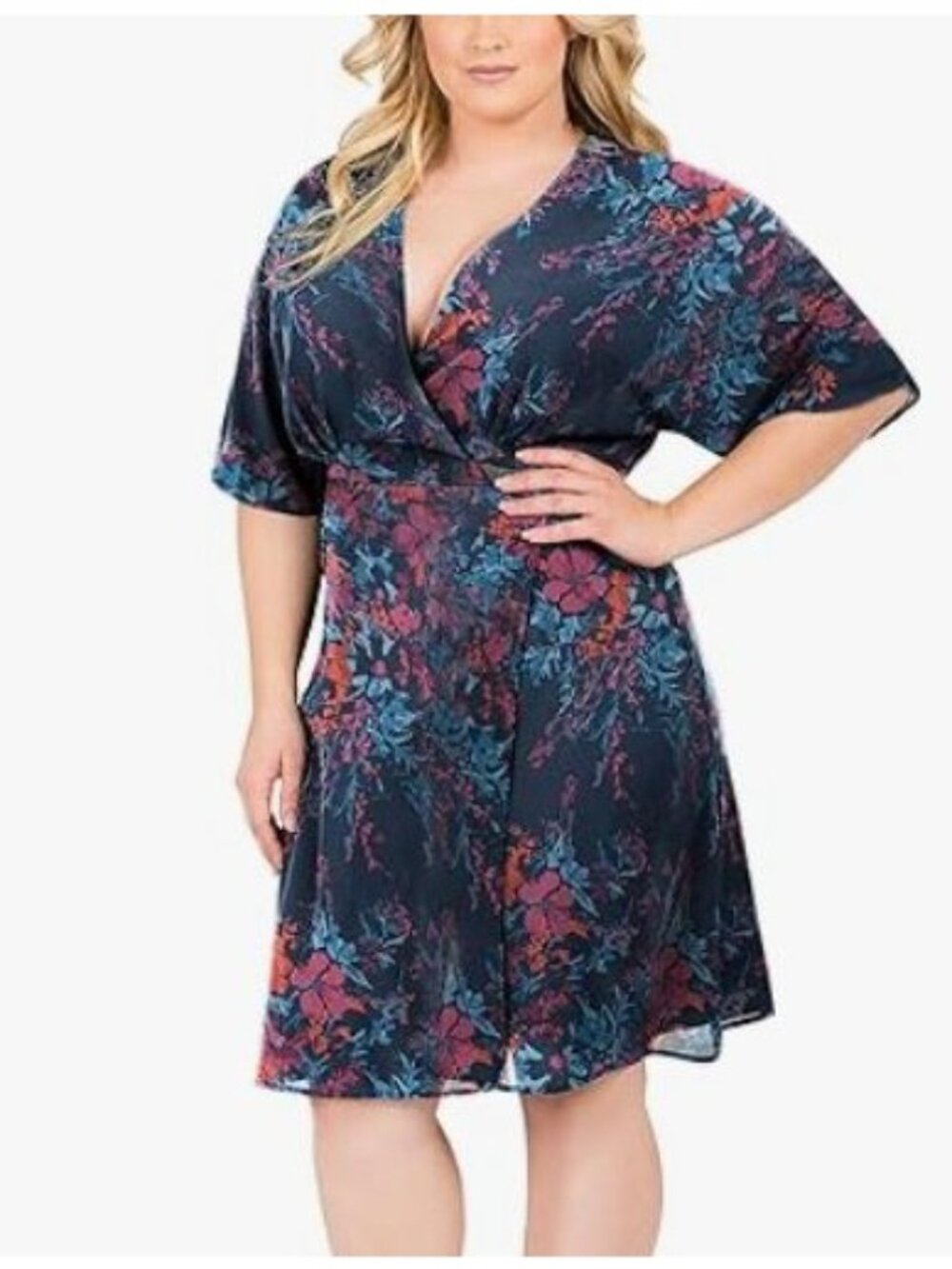 Standards & Practices Navy Pink Floral Wrap Dress With Belt 2X